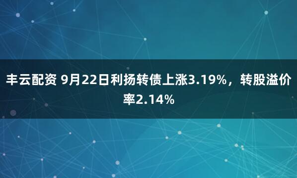 丰云配资 9月22日利扬转债上涨3.19%，转股溢价率2.14%